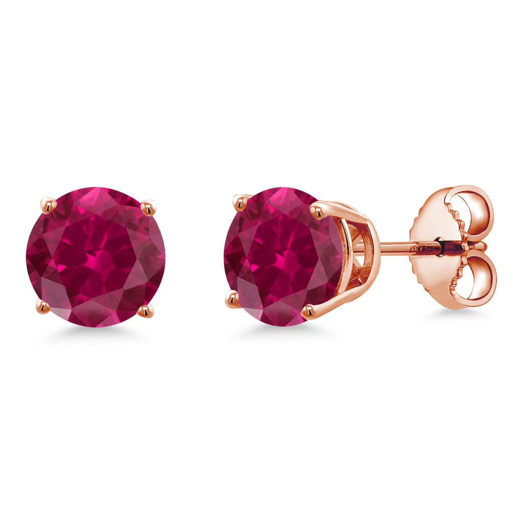 18K Rose Gold Plated Silver 6MM Round Gemstone Birthstone Stud Earrings | Rose Gold Earrings For Women Men