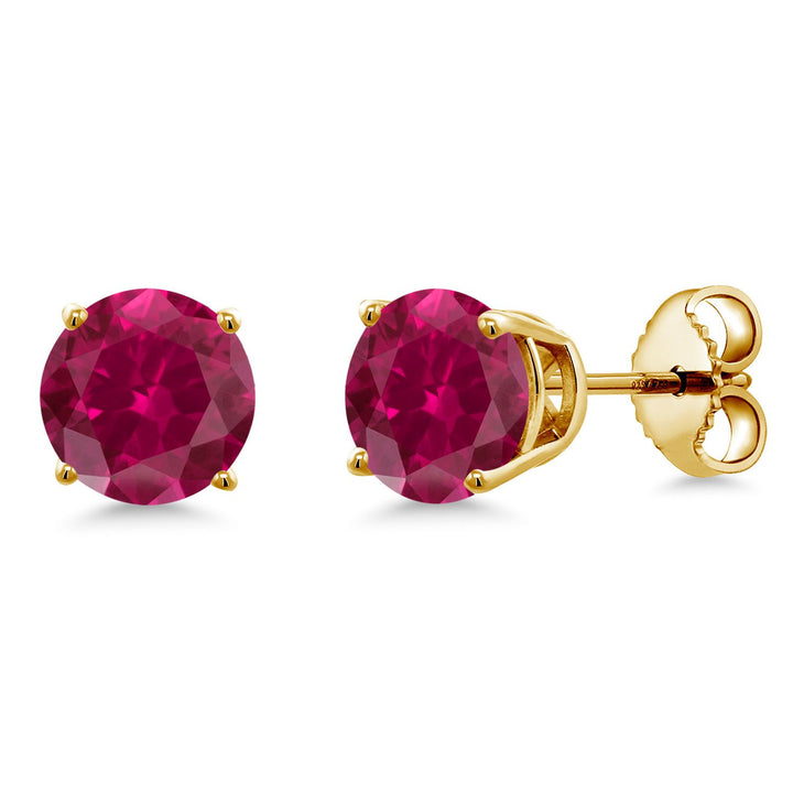 Created Ruby - July_Earrings in 925 Yellow Gold Plated Silver