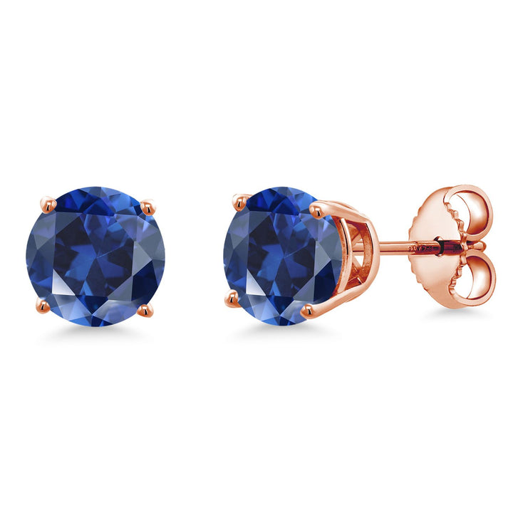 Blue Created Sapphire - September_Earrings in 925 Rose Gold Plated Silver