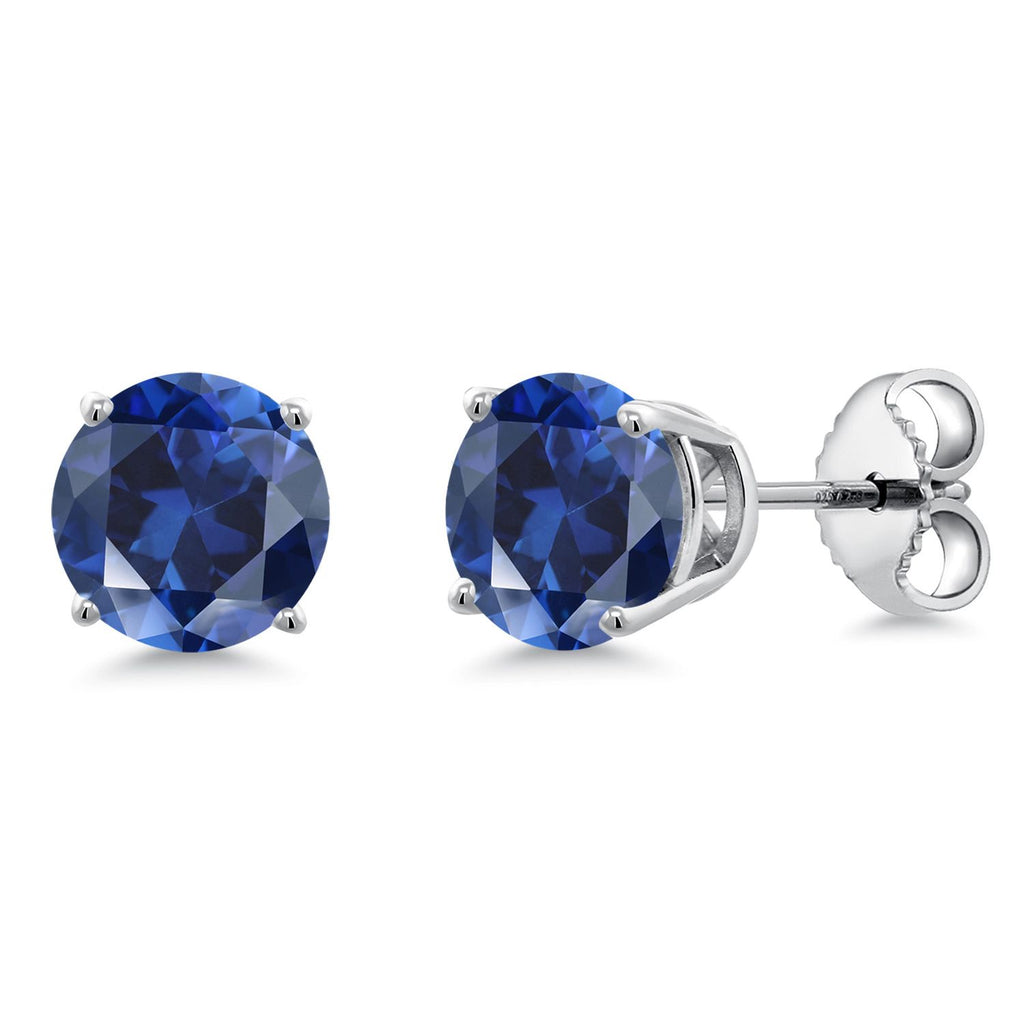 Gem Stone King 925 Sterling Silver Blue Sapphire Stud Earrings For Women Men (2.20 Cttw, Gemstone September Birthstone, Round 6MM)