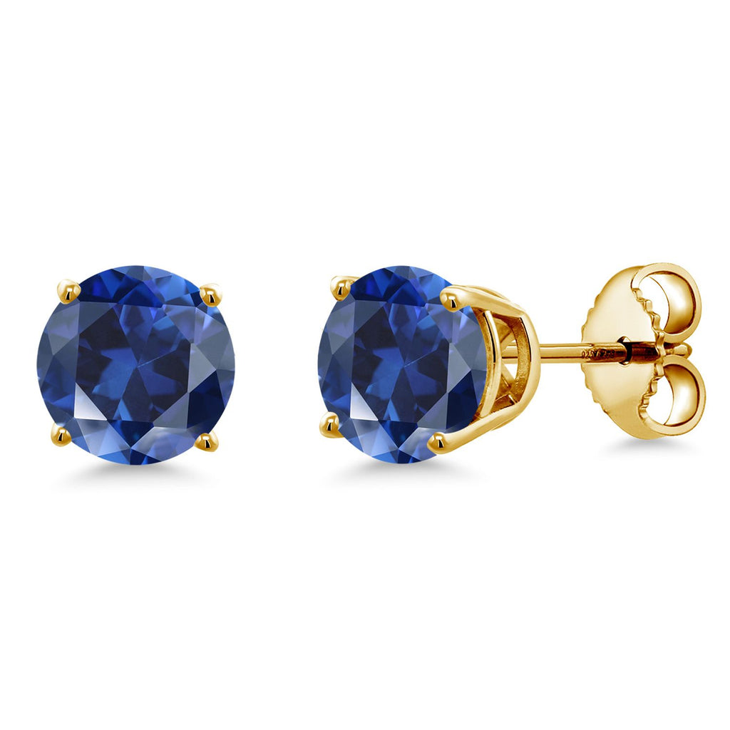 18K Yellow Gold Plated Silver 6MM Round Gemstone Birthstone Stud Earrings | Gold Earrings For Women Men