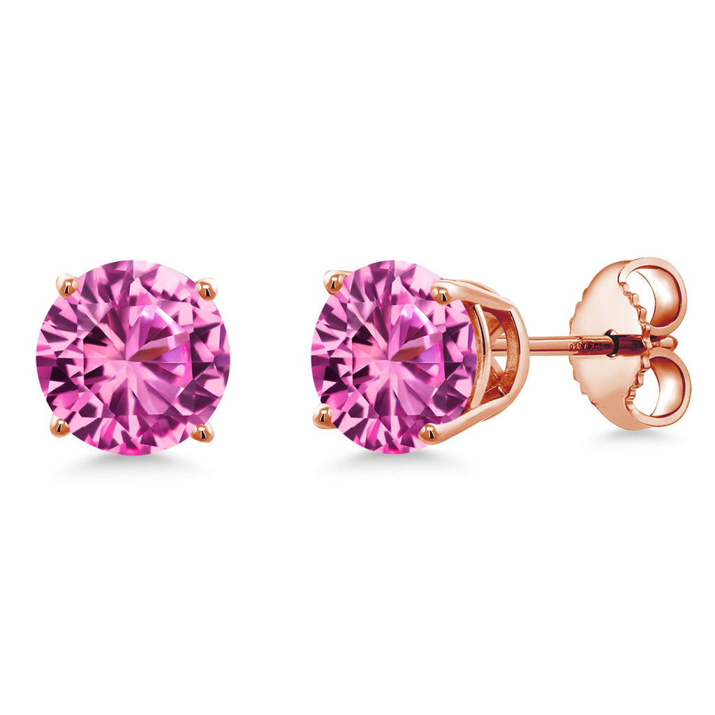 18K Rose Gold Plated Silver 6MM Round Gemstone Birthstone Stud Earrings | Rose Gold Earrings For Women Men