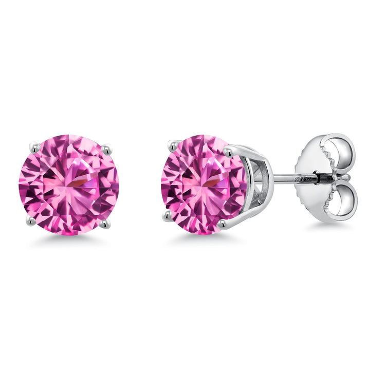 Pink Created Sapphire - September_Earrings in 925 Sterling Silver