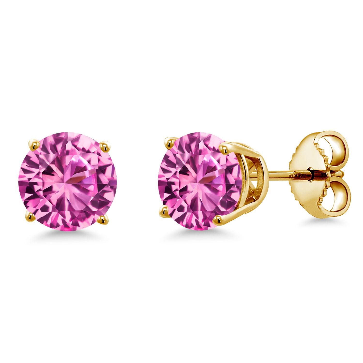 Pink Created Sapphire - September_Earrings in 925 Yellow Gold Plated Silver