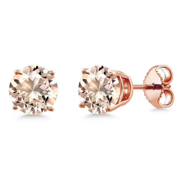 18K Rose Gold Plated Silver 6MM Round Gemstone Birthstone Stud Earrings | Rose Gold Earrings For Women Men