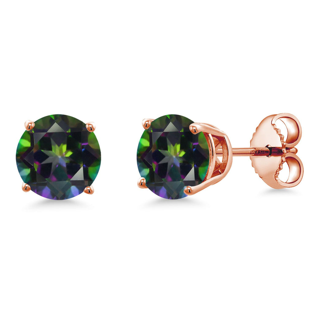 18K Rose Gold Plated Silver 6MM Round Gemstone Birthstone Stud Earrings | Rose Gold Earrings For Women Men