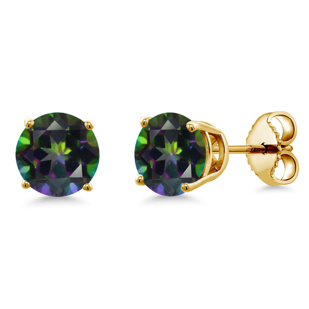 Gem Stone King 18K Yellow Gold Plated Silver Purple Amethyst Stud Earrings For Women Men (2.00 Cttw, Gemstone February Birthstone, Round 6MM)