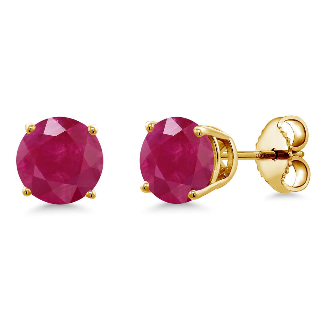 18K Yellow Gold Plated Silver 6MM Round Gemstone Birthstone Stud Earrings | Gold Earrings For Women Men