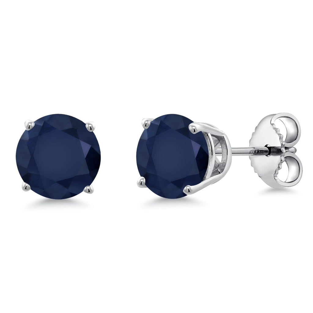 Gem Stone King 925 Sterling Silver Blue Sapphire Stud Earrings For Women Men (2.20 Cttw, Gemstone September Birthstone, Round 6MM)