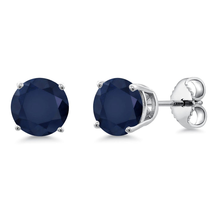 Gem Stone King 925 Sterling Silver Blue Sapphire Stud Earrings For Women Men (2.20 Cttw, Gemstone September Birthstone, Round 6MM)