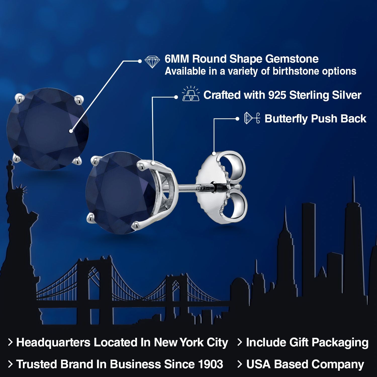 Blue Sapphire - September_Earrings in 925 Sterling Silver