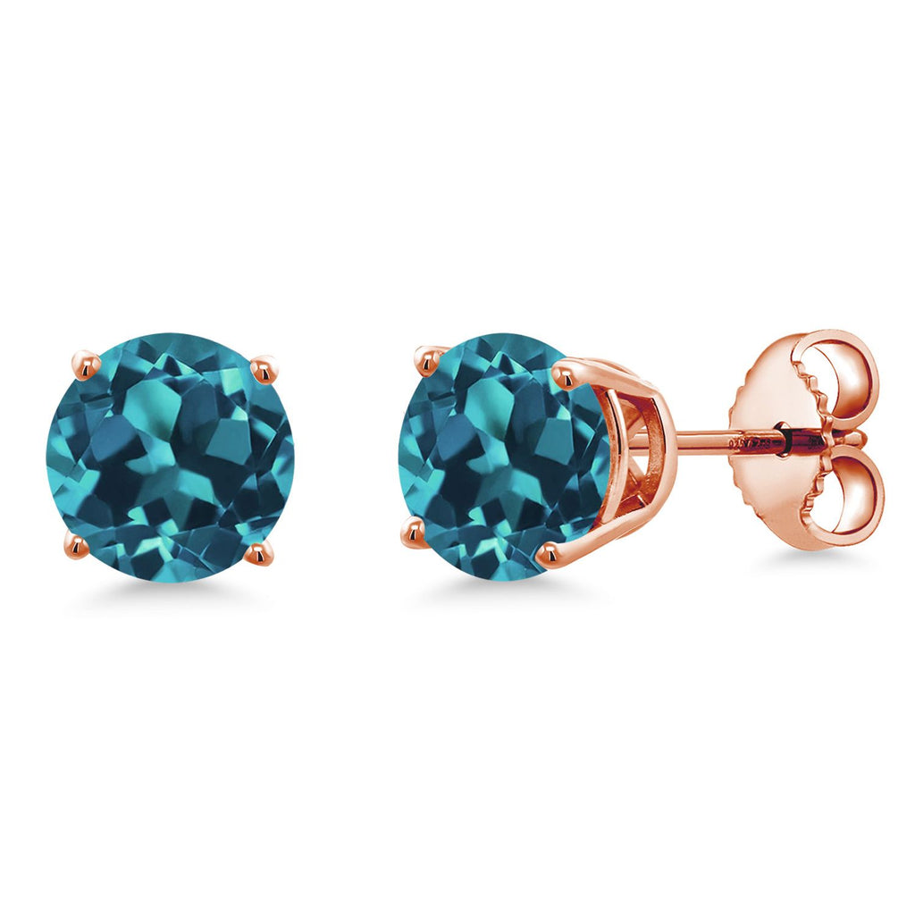 18K Rose Gold Plated Silver 6MM Round Gemstone Birthstone Stud Earrings | Rose Gold Earrings For Women Men