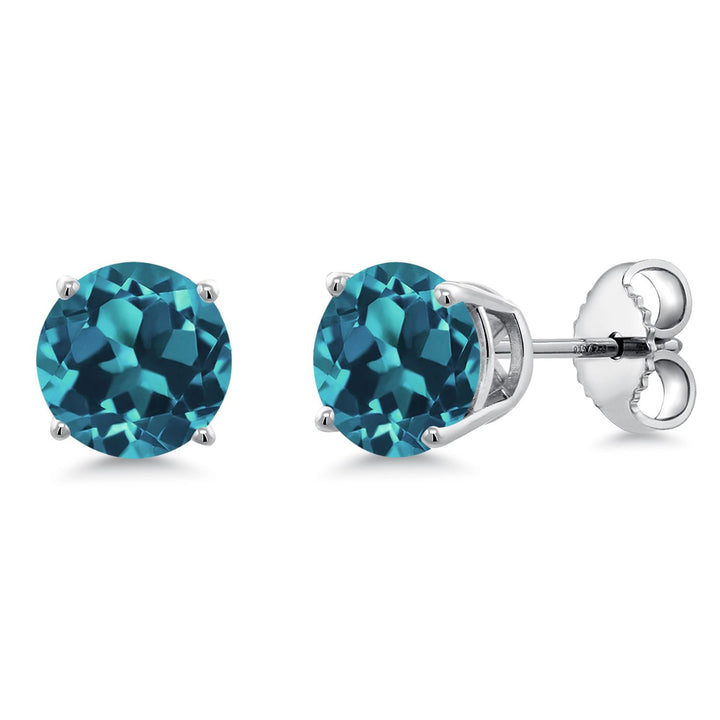 Gem Stone King 925 Sterling Silver Blue Sapphire Stud Earrings For Women Men (2.20 Cttw, Gemstone September Birthstone, Round 6MM)