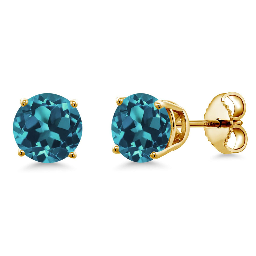 18K Yellow Gold Plated Silver 6MM Round Gemstone Birthstone Stud Earrings | Gold Earrings For Women Men