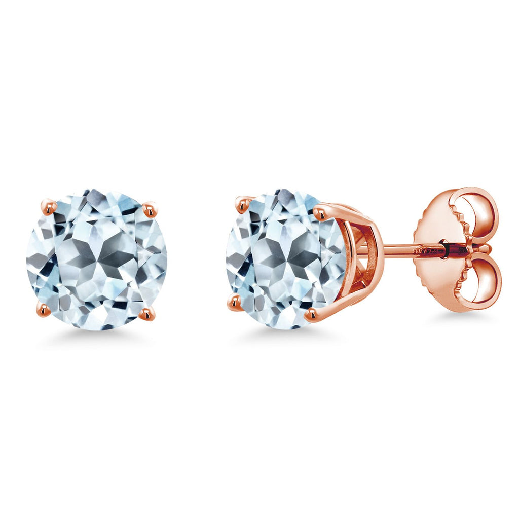 Gem Stone King 18K Rose Gold Plated Silver 6MM Round Gemstone Birthstone Stud Earrings | Rose Gold Earrings For Women Men