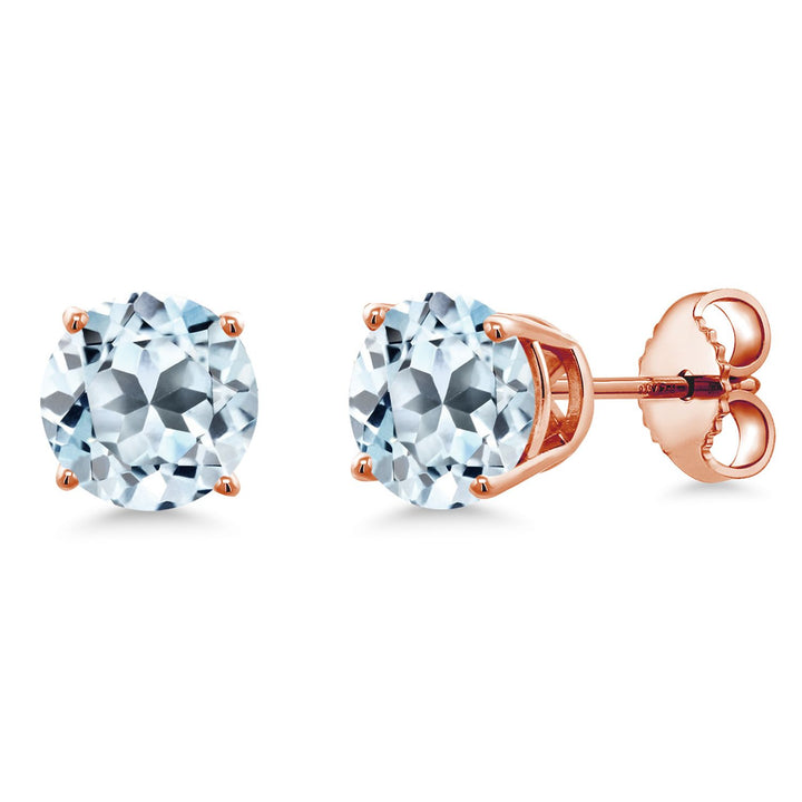Gem Stone King 18K Rose Gold Plated Silver 6MM Round Gemstone Birthstone Stud Earrings | Rose Gold Earrings For Women Men