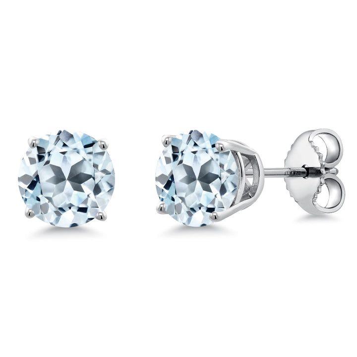 Gem Stone King 925 Sterling Silver Blue Sapphire Stud Earrings For Women Men (2.20 Cttw, Gemstone September Birthstone, Round 6MM)
