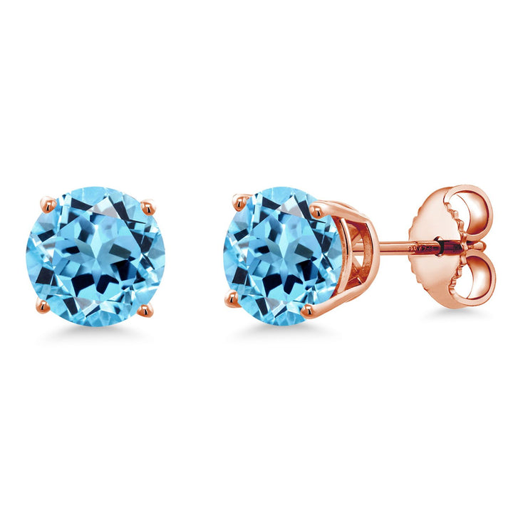 18K Rose Gold Plated Silver 6MM Round Gemstone Birthstone Stud Earrings | Rose Gold Earrings For Women Men