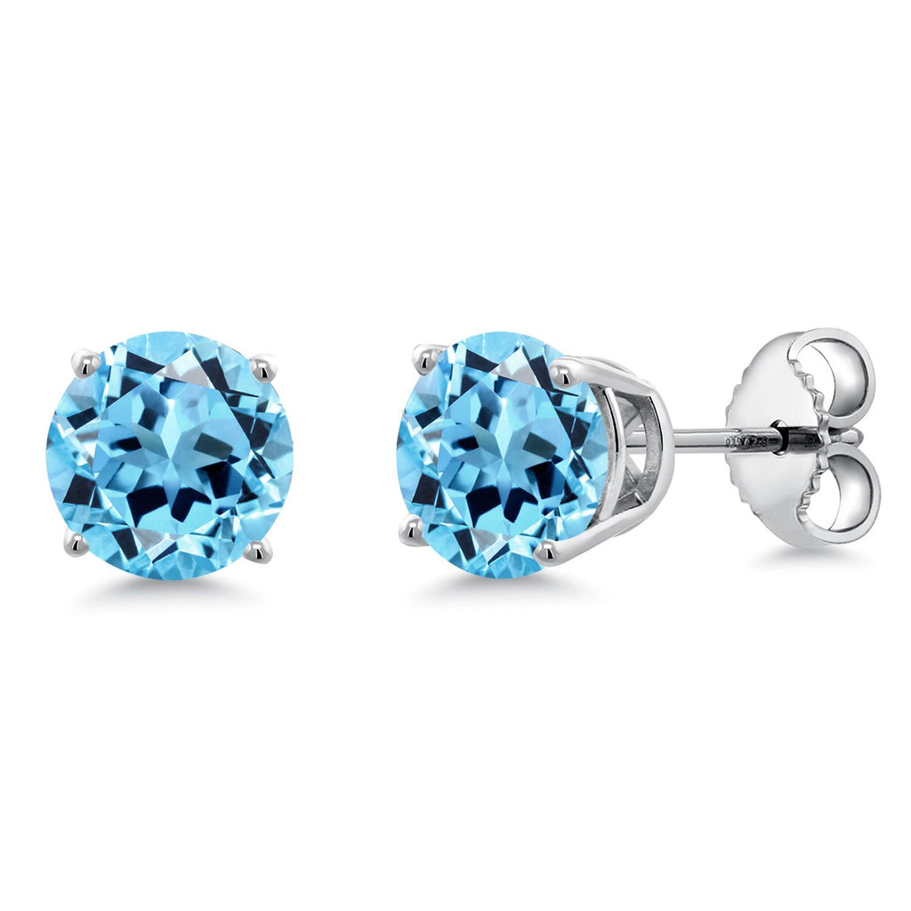 Gem Stone King 925 Sterling Silver Blue Sapphire Stud Earrings For Women Men (2.20 Cttw, Gemstone September Birthstone, Round 6MM)