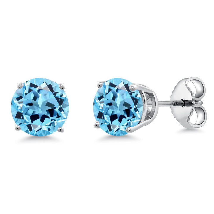 Gem Stone King 925 Sterling Silver Blue Sapphire Stud Earrings For Women Men (2.20 Cttw, Gemstone September Birthstone, Round 6MM)