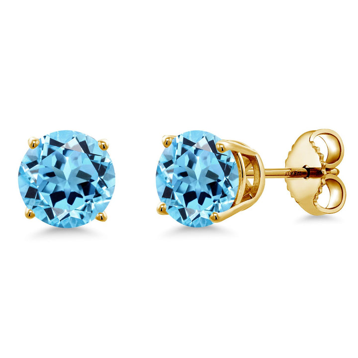 Swiss Blue Topaz - November_Earrings in 925 Yellow Gold Plated Silver