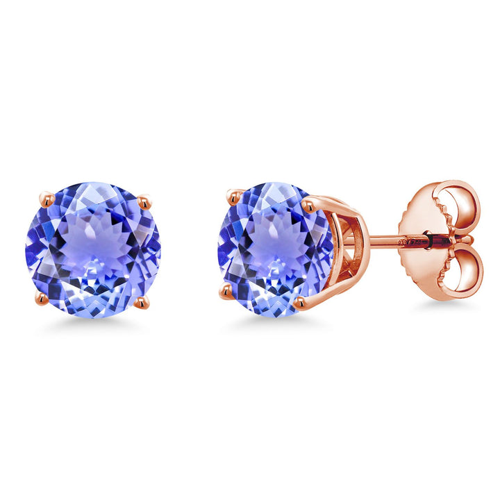 18K Rose Gold Plated Silver 6MM Round Gemstone Birthstone Stud Earrings | Rose Gold Earrings For Women Men
