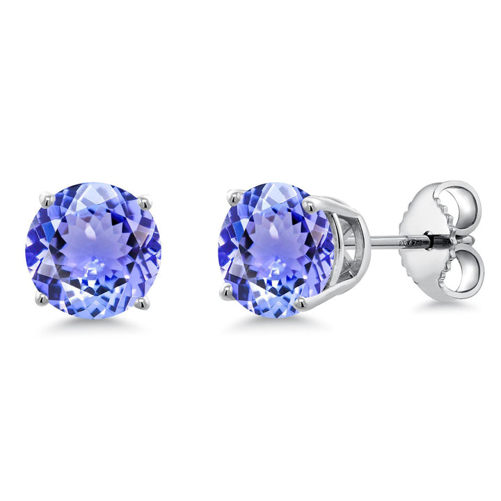 Gem Stone King 925 Sterling Silver Blue Sapphire Stud Earrings For Women Men (2.20 Cttw, Gemstone September Birthstone, Round 6MM)