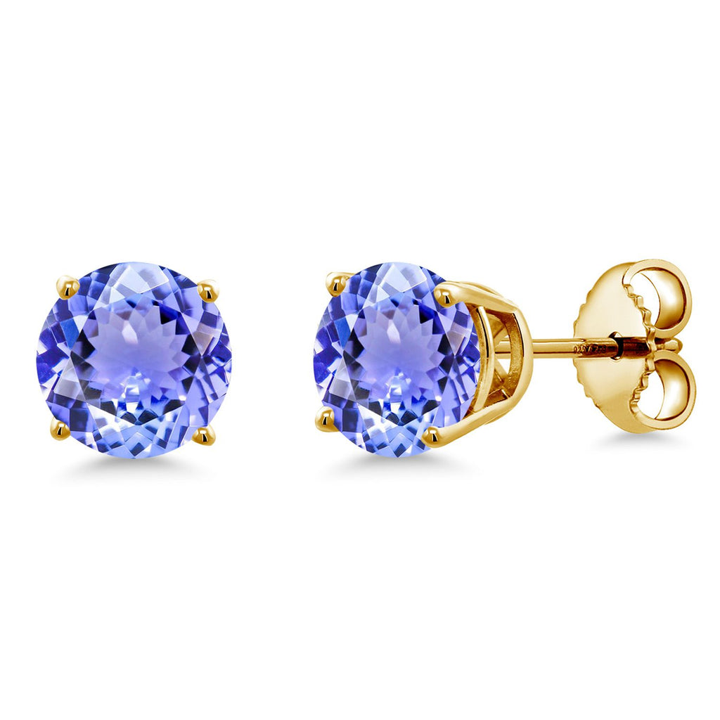 18K Yellow Gold Plated Silver 6MM Round Gemstone Birthstone Stud Earrings | Gold Earrings For Women Men