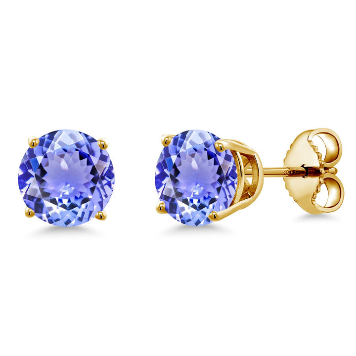18K Yellow Gold Plated Silver 6MM Round Gemstone Birthstone Stud Earrings | Gold Earrings For Women Men