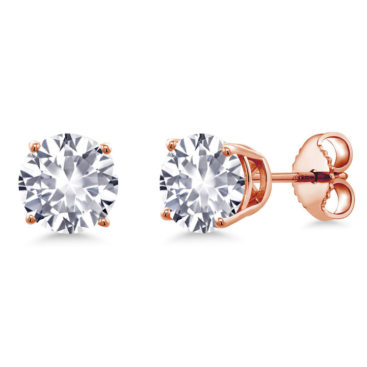 18K Rose Gold Plated Silver 6MM Round Gemstone Birthstone Stud Earrings | Rose Gold Earrings For Women Men