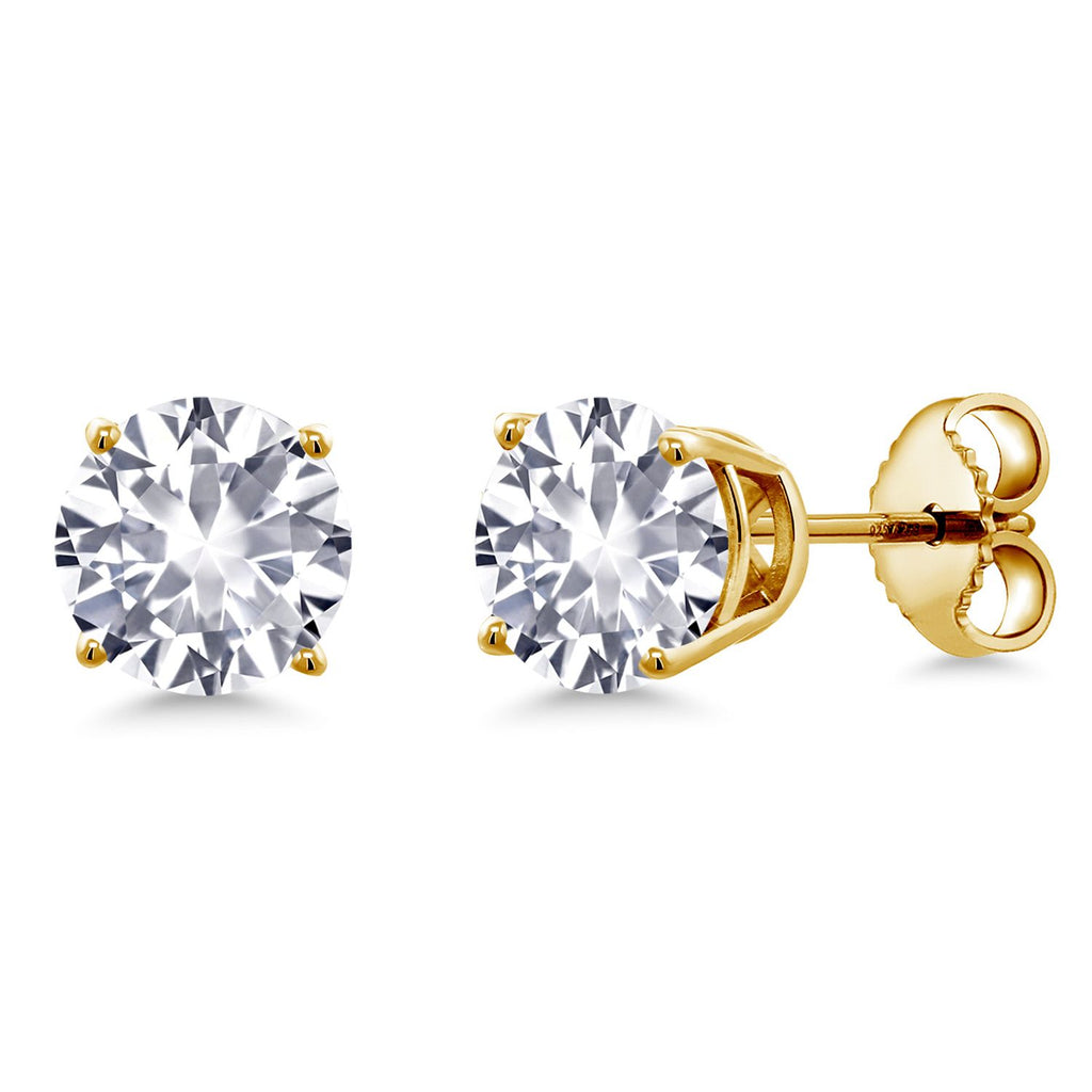18K Yellow Gold Plated Silver 6MM Round Gemstone Birthstone Stud Earrings | Gold Earrings For Women Men