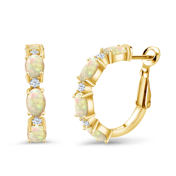 Ethiopian Opal-Cabochon - October_Earrings in 925 Yellow Gold Plated Silver