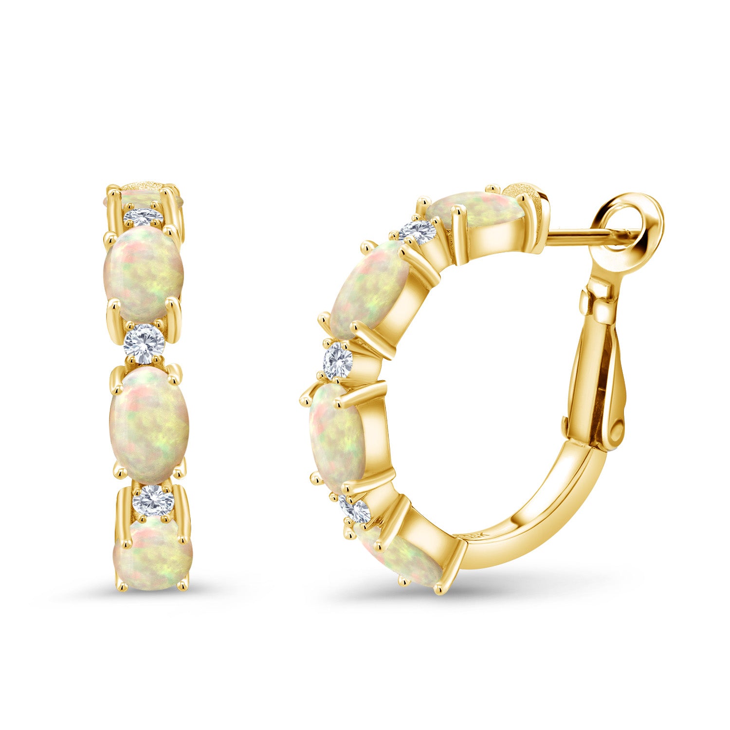 Ethiopian Opal-Cabochon - October_Earrings in 925 Yellow Gold Plated Silver
