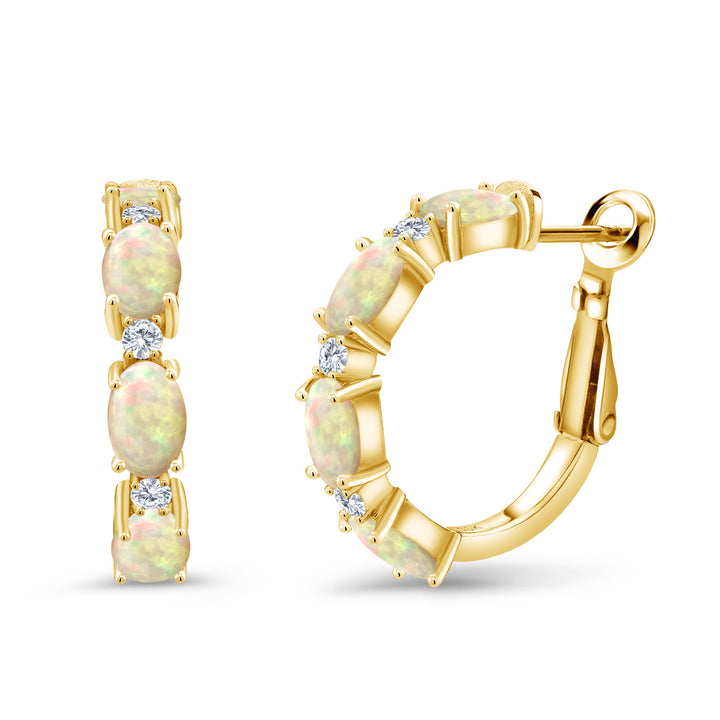 Ethiopian Opal-Cabochon - October_Earrings in 925 Yellow Gold Plated Silver