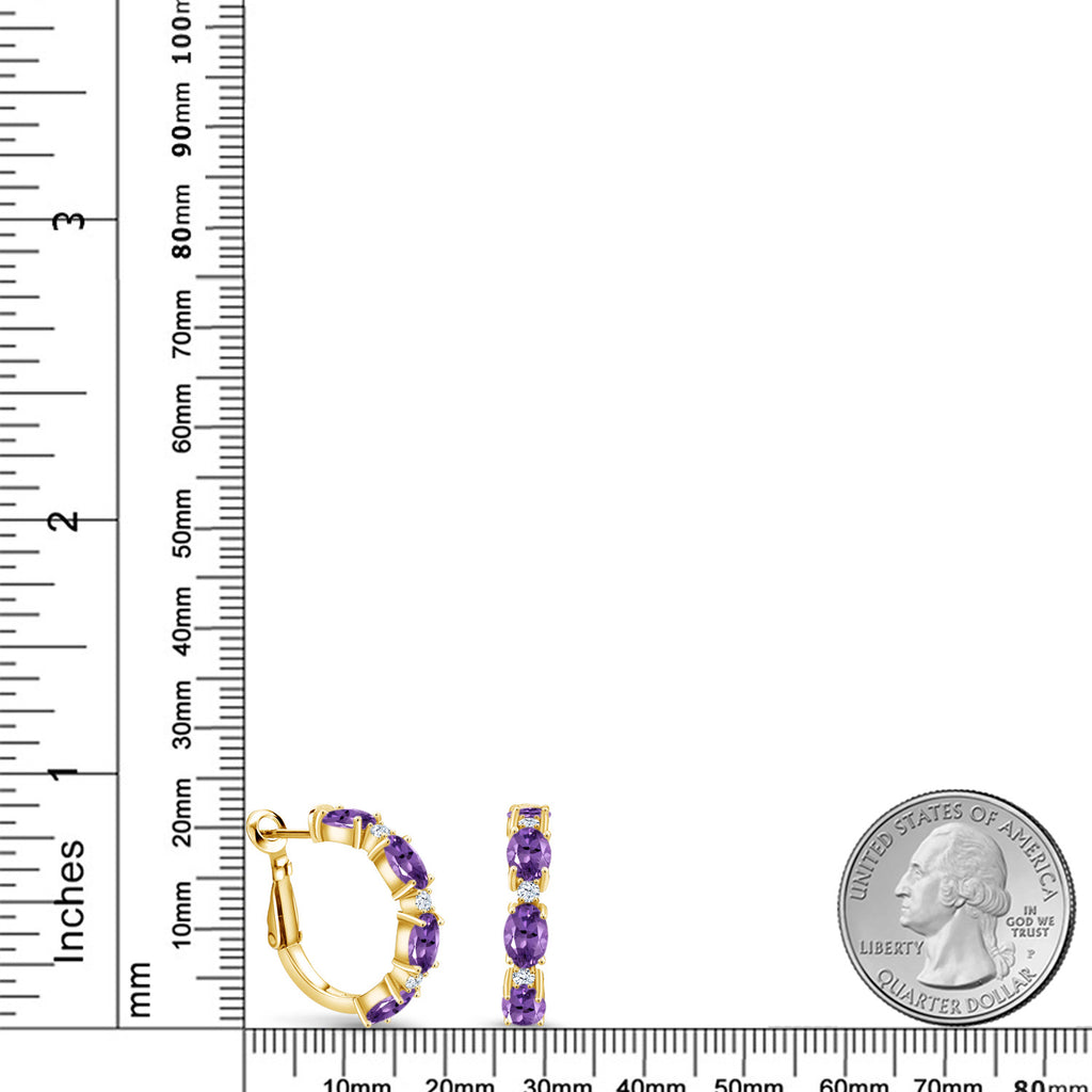 Purple and White_Earrings in 925 Yellow Gold Plated Silver