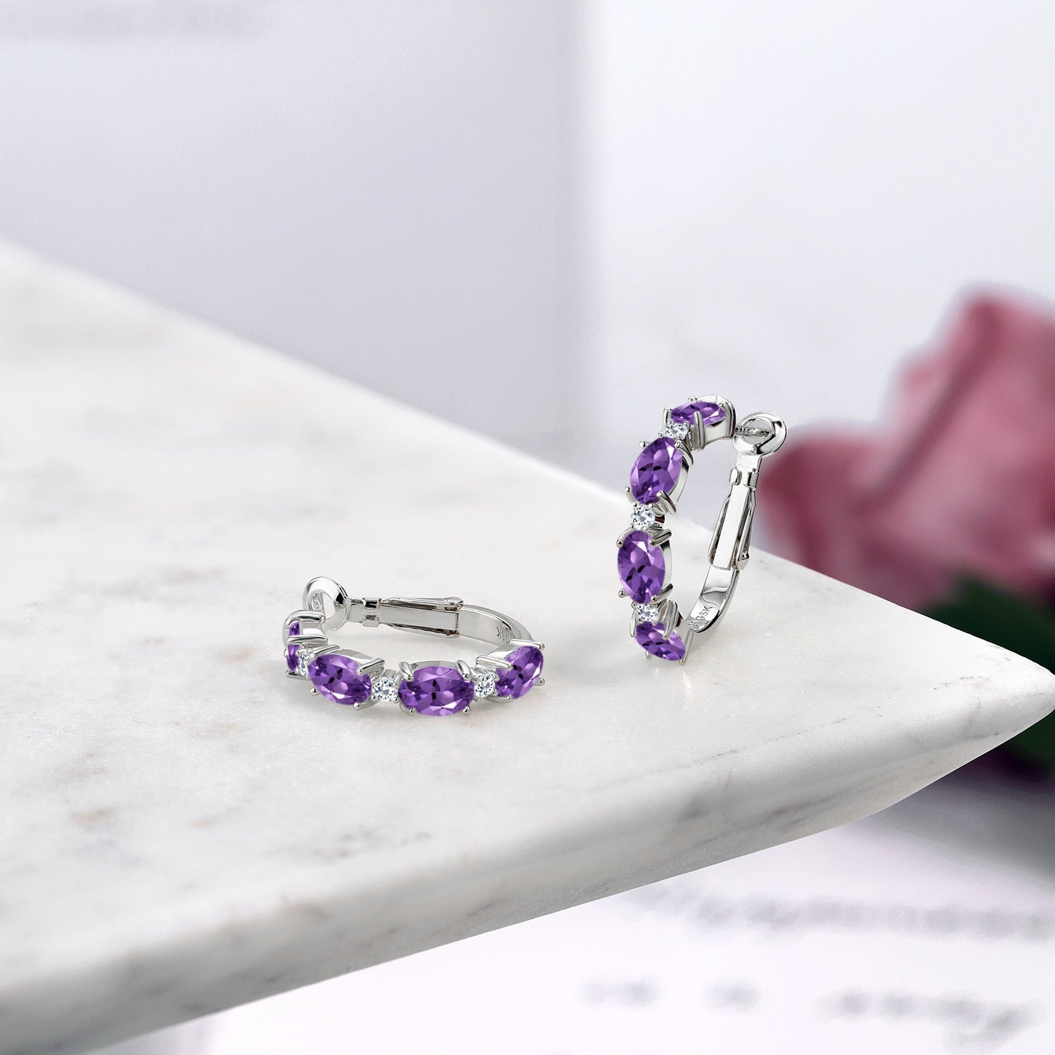 Purple and White_Earrings in 925 Sterling Silver