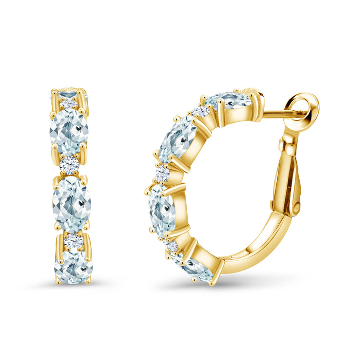Aquamarine - March_Earrings in 925 Yellow Gold Plated Silver