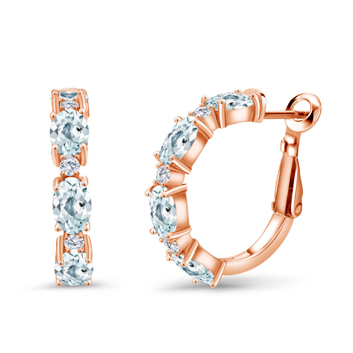 Aquamarine - March_Earrings in 925 Rose Gold Plated Silver