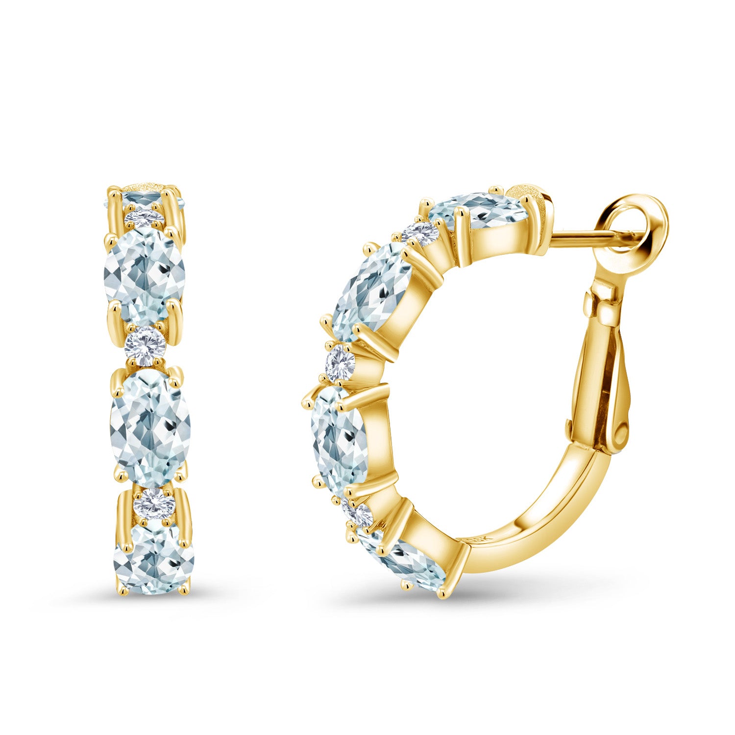 Aquamarine - March_Earrings in 925 Yellow Gold Plated Silver