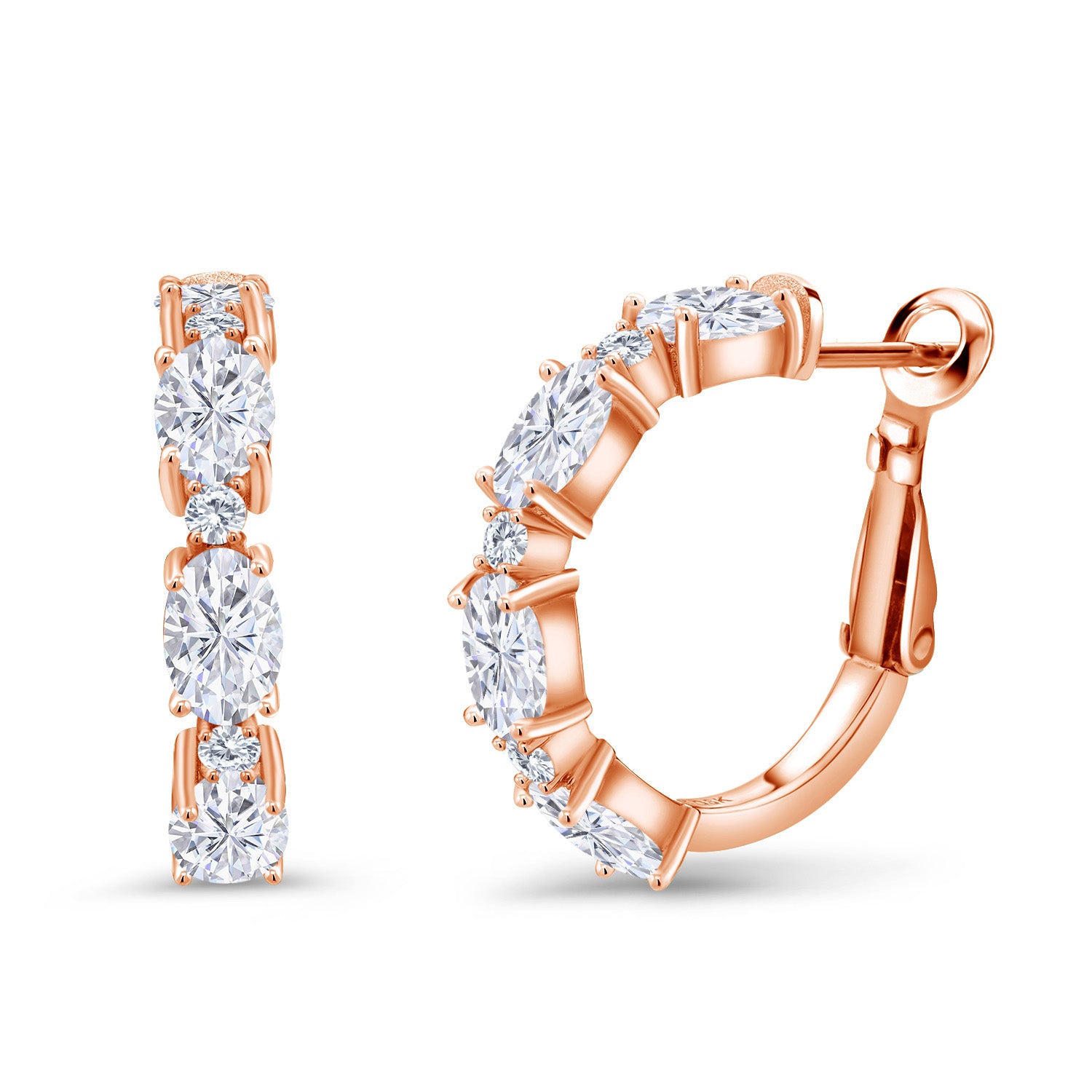 White Moissanite - April_Earrings in 925 Rose Gold Plated Silver