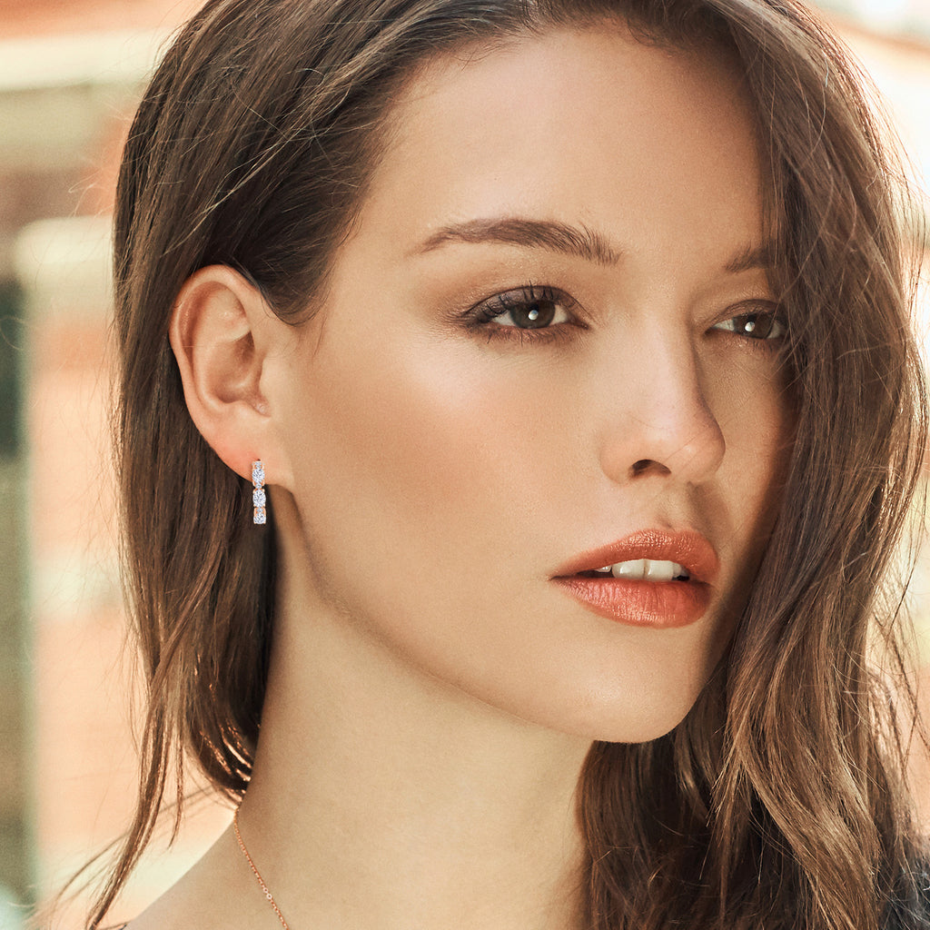 Near Colorless (GH) and G - H_Earrings in 925 Rose Gold Plated Silver