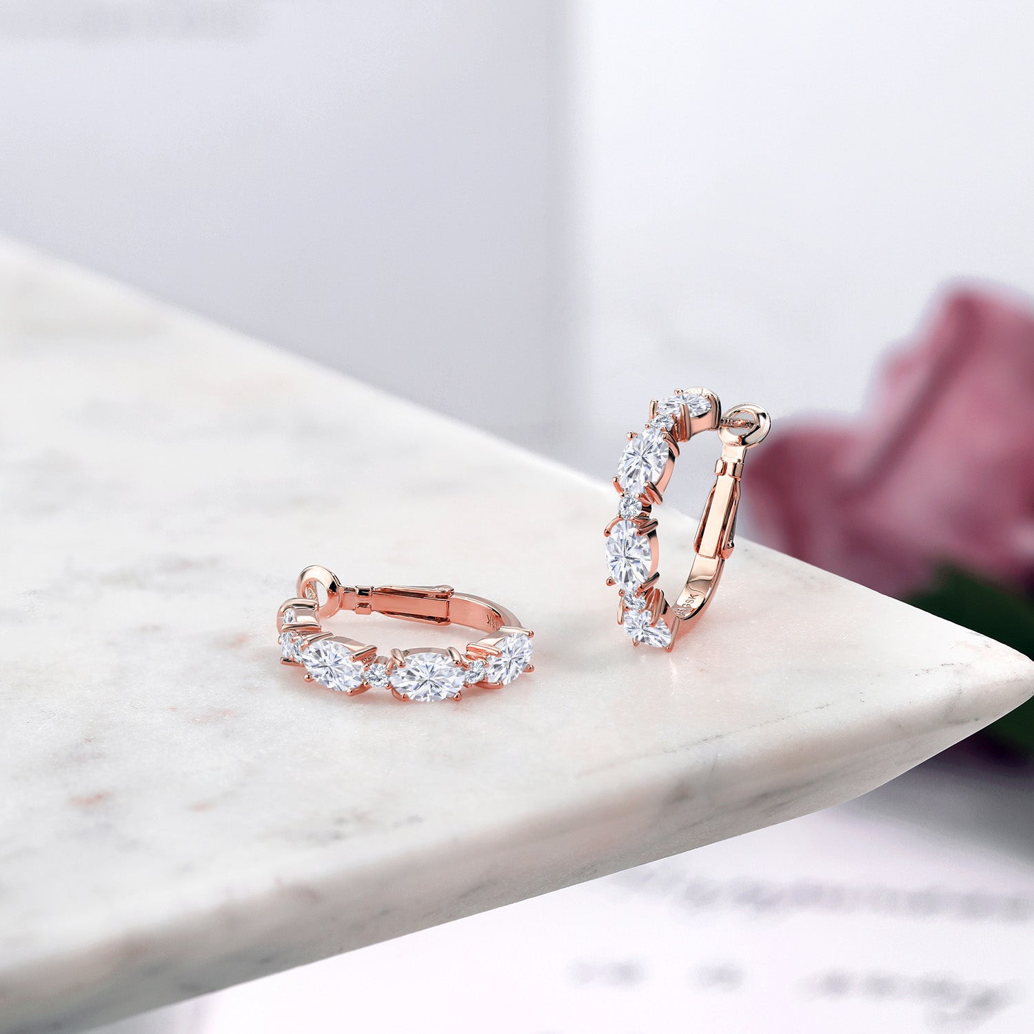 Near Colorless (GH) and G - H_Earrings in 925 Rose Gold Plated Silver