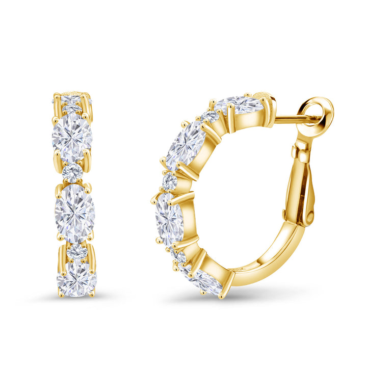 White Moissanite - April_Earrings in 925 Yellow Gold Plated Silver