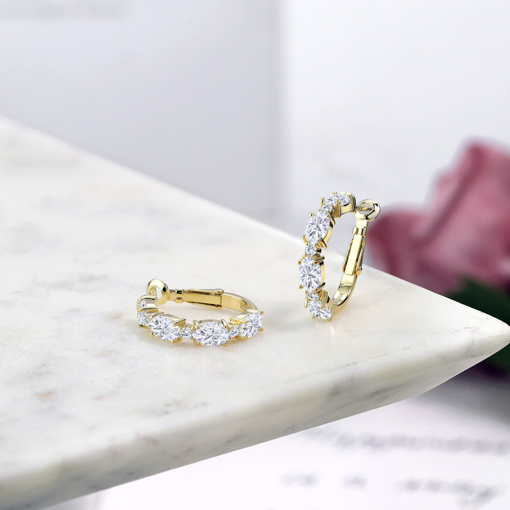 Near Colorless (GH) and E - F_Earrings in 925 Yellow Gold Plated Silver