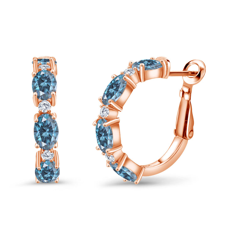 Persian Blue Moissanite - April_Earrings in 925 Rose Gold Plated Silver