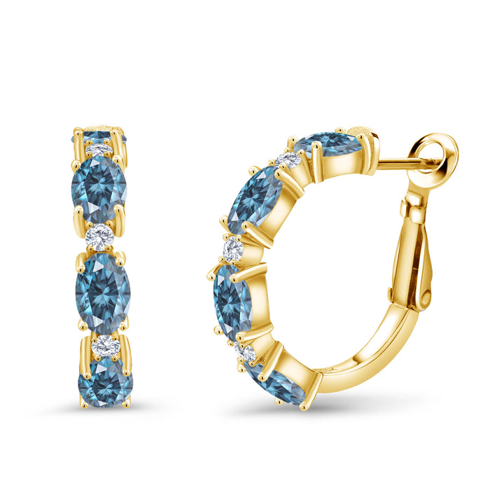Persian Blue Moissanite - April_Earrings in 925 Yellow Gold Plated Silver