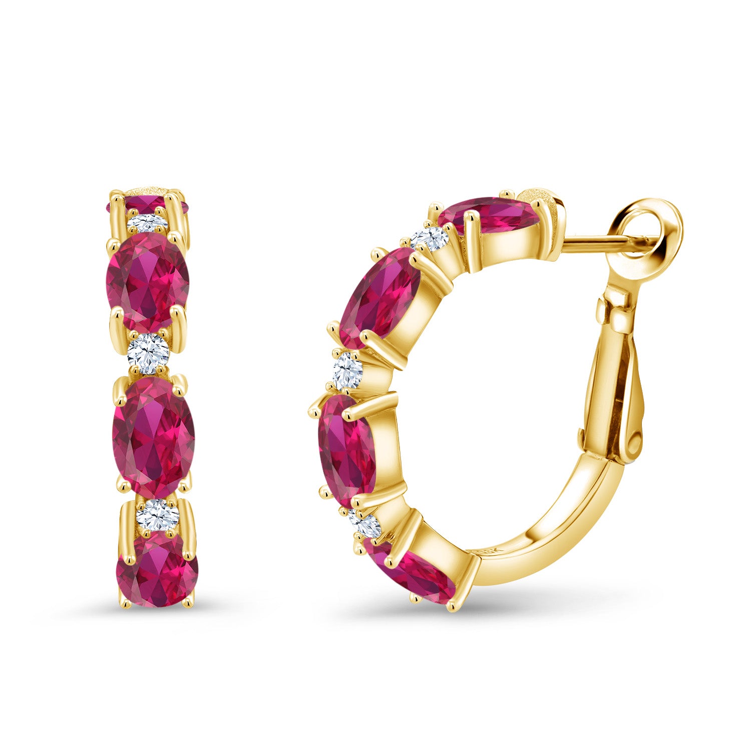 Created Ruby - July_Earrings in 925 Yellow Gold Plated Silver