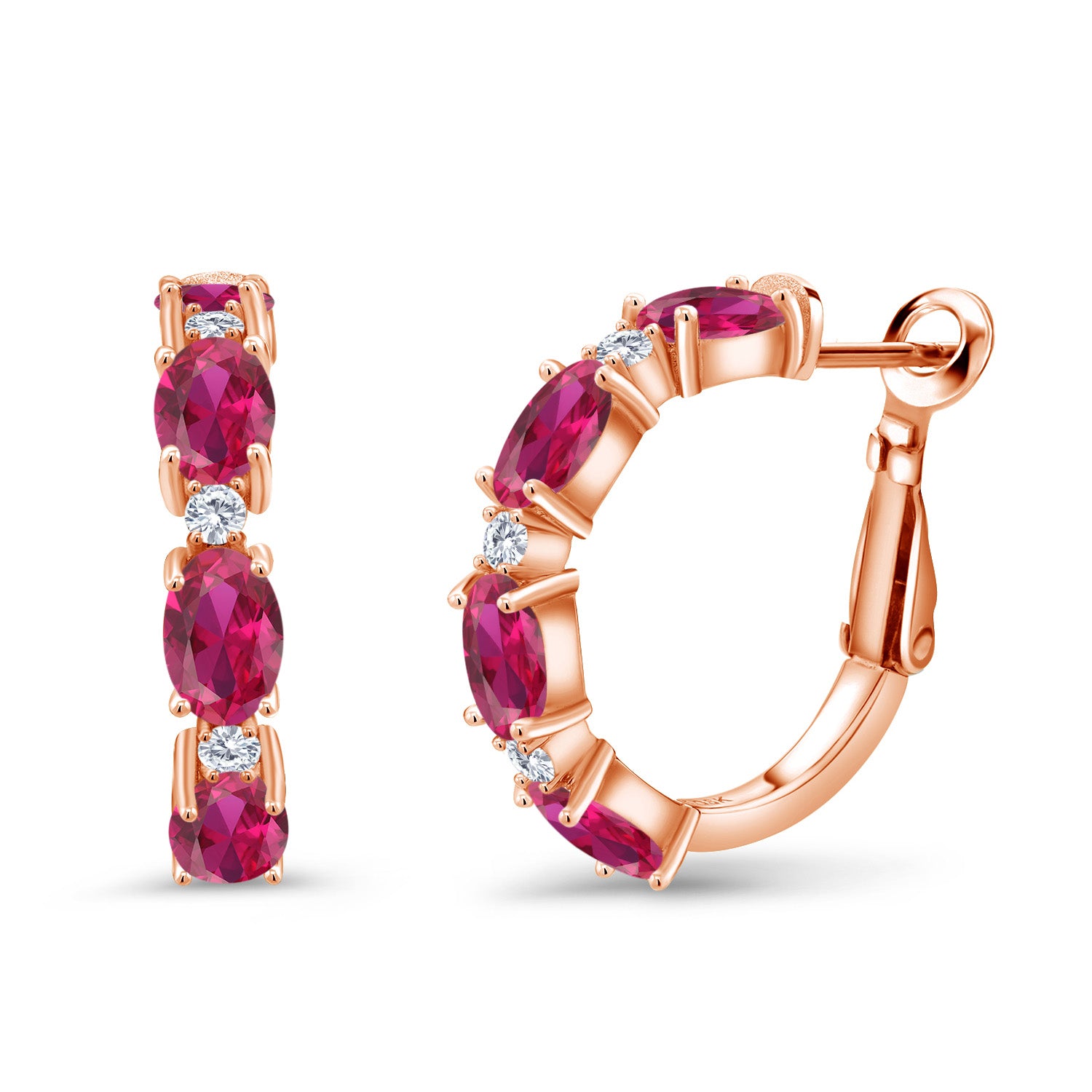 Created Ruby - July_Earrings in 925 Rose Gold Plated Silver
