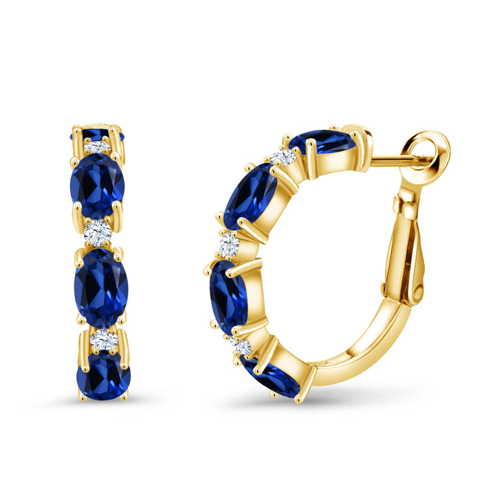 Blue Created Sapphire - September_Earrings in 925 Yellow Gold Plated Silver