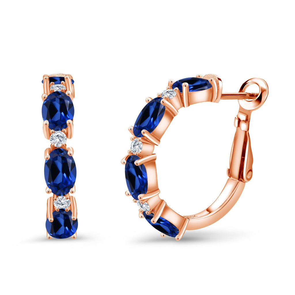 Blue Created Sapphire - September_Earrings in 925 Rose Gold Plated Silver